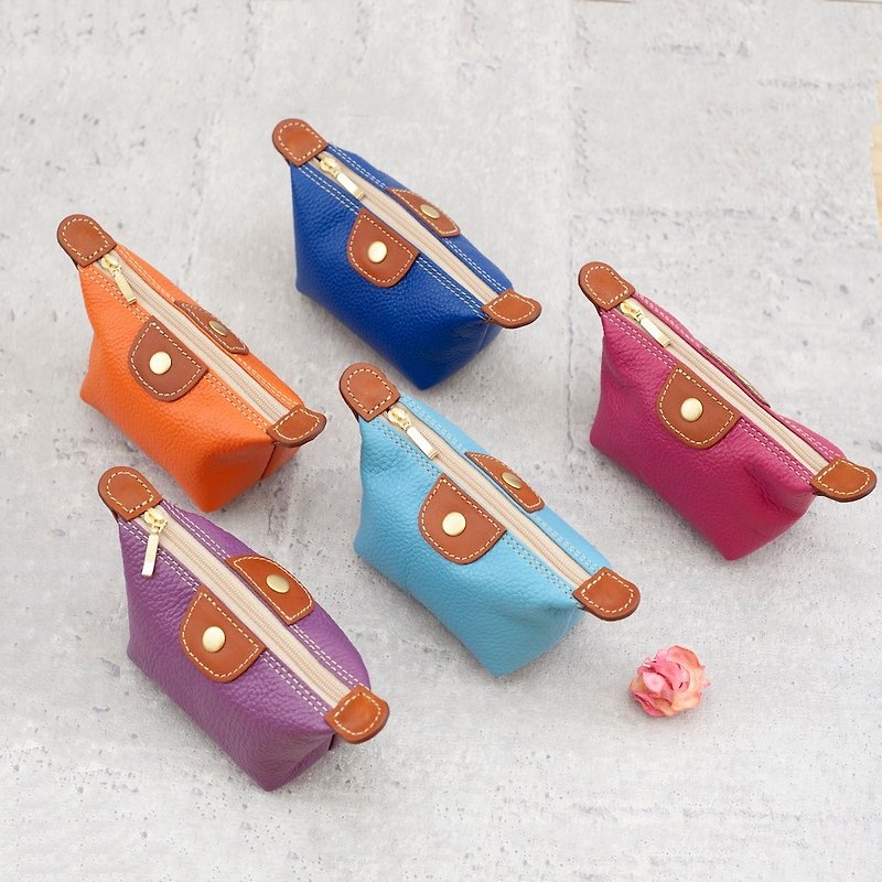 Be Two ∣ Dumpling Coin Purse / Leather Pod Storage Bag / Handmade Car Needle - Wallets - Genuine Leather Multicolor