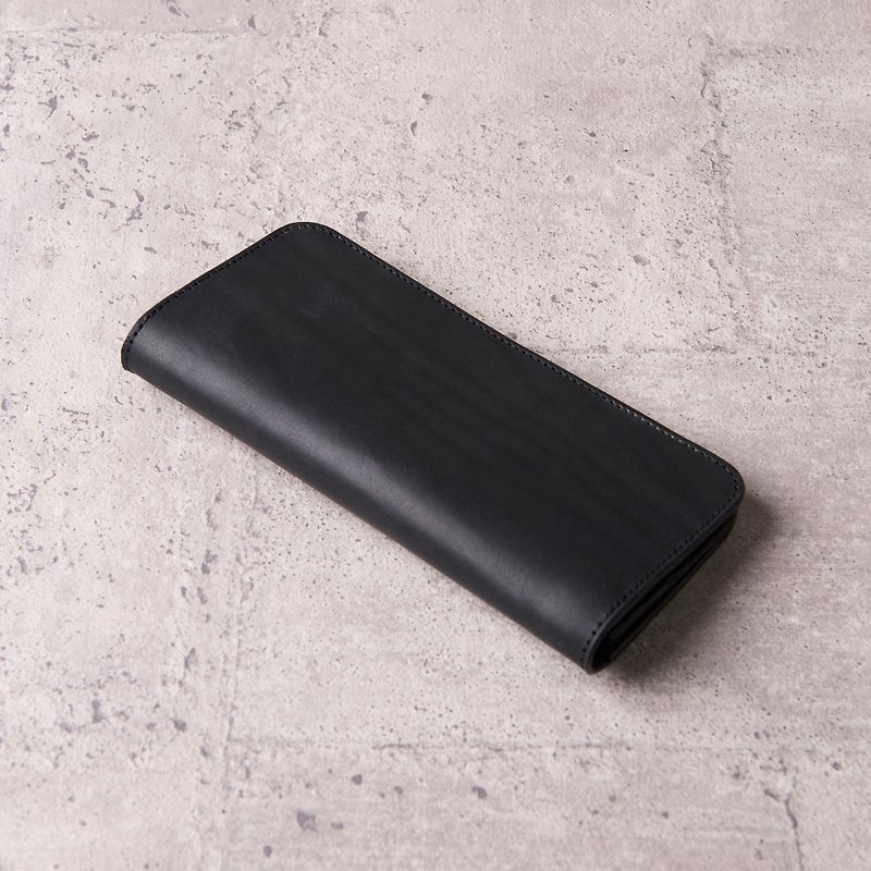 Simple Coin Bag Long Clip Bifold Long Wallet / Black - กระเป๋าสตางค์ - หนังแท้ สีดำ