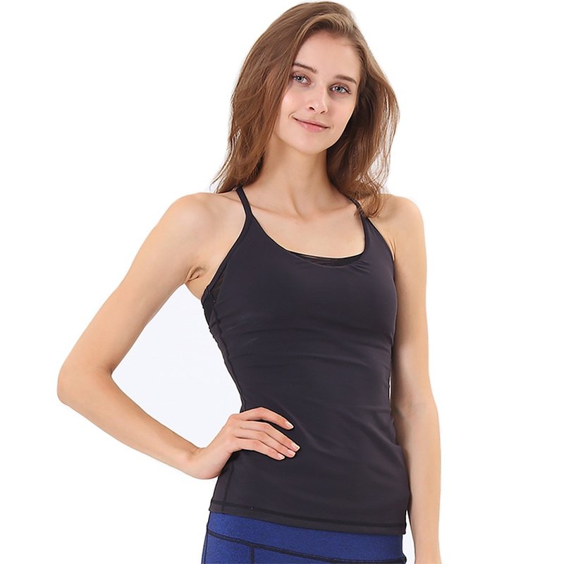 【NAMASTE】Elva U領水滴網布剪接上衣 - 黑 - 瑜珈服/瑜珈褲 - 尼龍 黑色