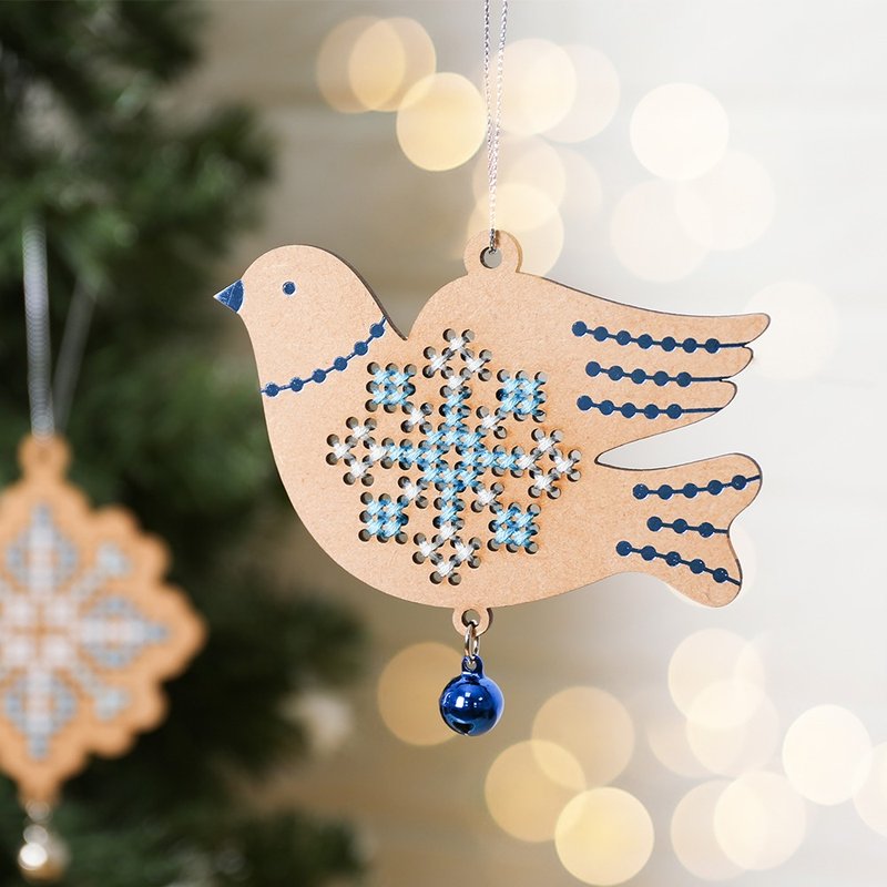 【White pigeon】Wooden Ornament Cross Stitch Kit | XiuCrafts - Cards & Postcards - Thread Multicolor