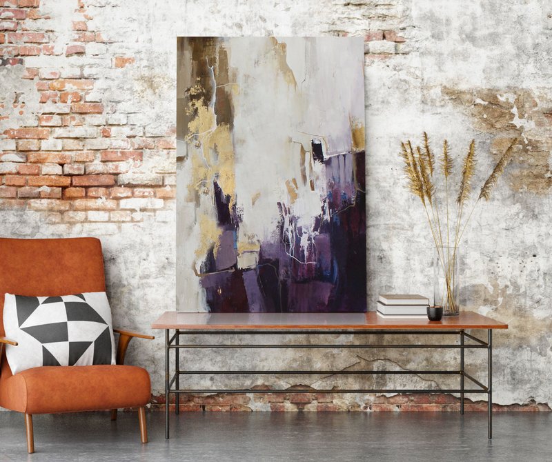 Purple Abstract painting | Abstract purple wall art | Purple |  Bloom 2 - 壁貼/牆壁裝飾 - 棉．麻 紫色