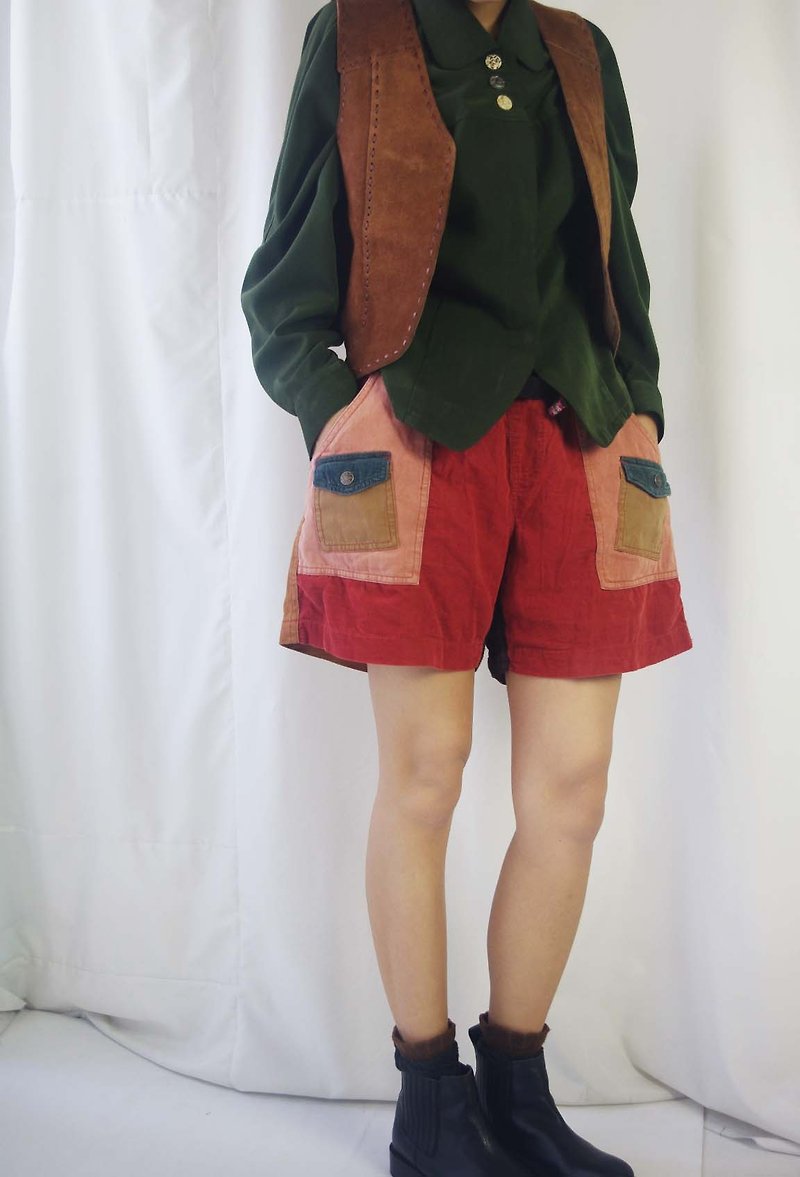 Treasure hunt - outdoor wind light corduroy collage patches shorts - กางเกงขายาว - ผ้าฝ้าย/ผ้าลินิน หลากหลายสี
