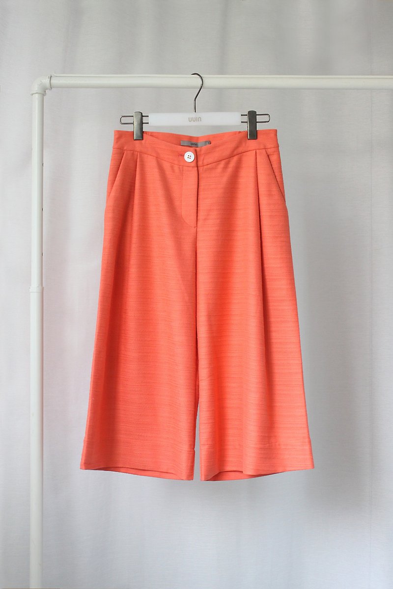 Light Collection _ Bright Orange Cropped Wide Pants - กางเกงขายาว - ผ้าฝ้าย/ผ้าลินิน 