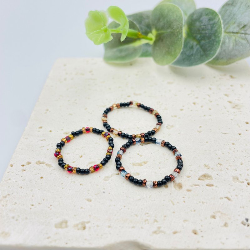 Tsundere Beaded Ring Personalized Style - General Rings - Plastic Black