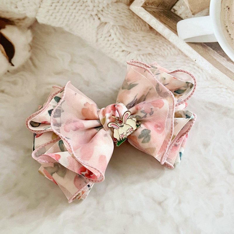 Pink rabbit three-dimensional bow hairpin scrunchie hair ring grabber hair comb banana clip shark clip side clip - เครื่องประดับผม - วัสดุอื่นๆ สึชมพู