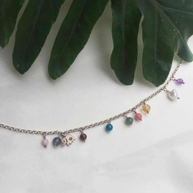 Healing Crystal Gemstone Bracelet-Rainbow Elephant - Bracelets - Silver 