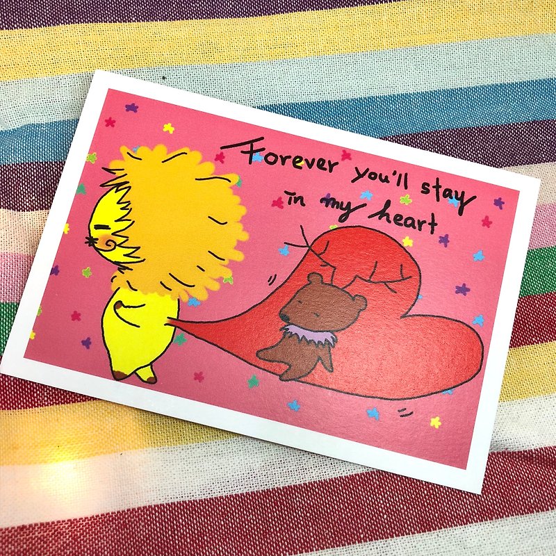 KaaLeo - Forever you'll stay in my heart Postcard Lion Lion ライオン - Cards & Postcards - Paper Pink