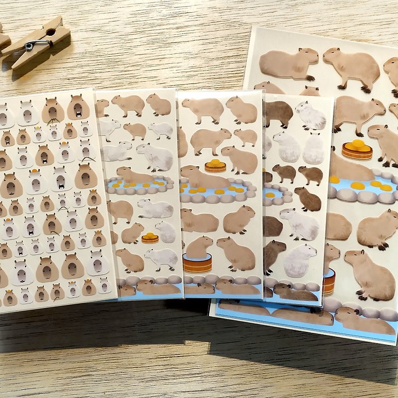 Capybara Stickers (5 Pieces Set) - สติกเกอร์ - วัสดุอื่นๆ สีนำ้ตาล