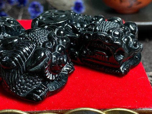 淳玉晶品坊 免費開光免費開光天然A貨緬甸玉 墨翠霸王貔貅擺件 招財開運神獸