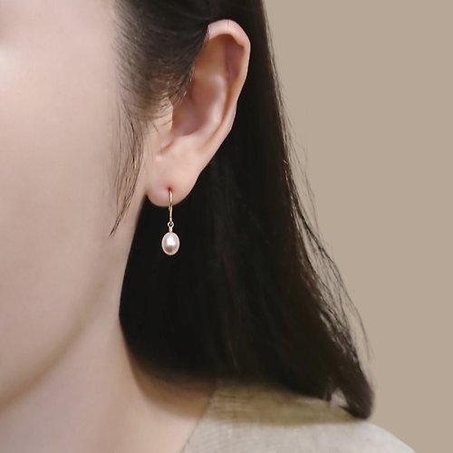 Joyce Wu Handmade Jewelry 粉紫淡水珍珠 14K GF 包金簡約耳勾式耳環 客製