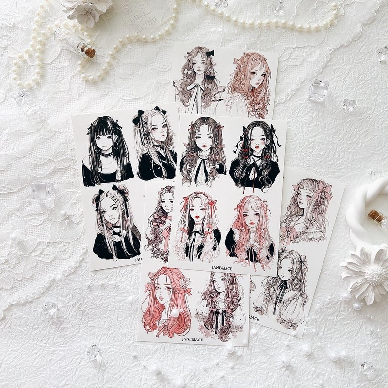 Y2K Ribbon Core Girl Paper - 貼紙 - 紙 