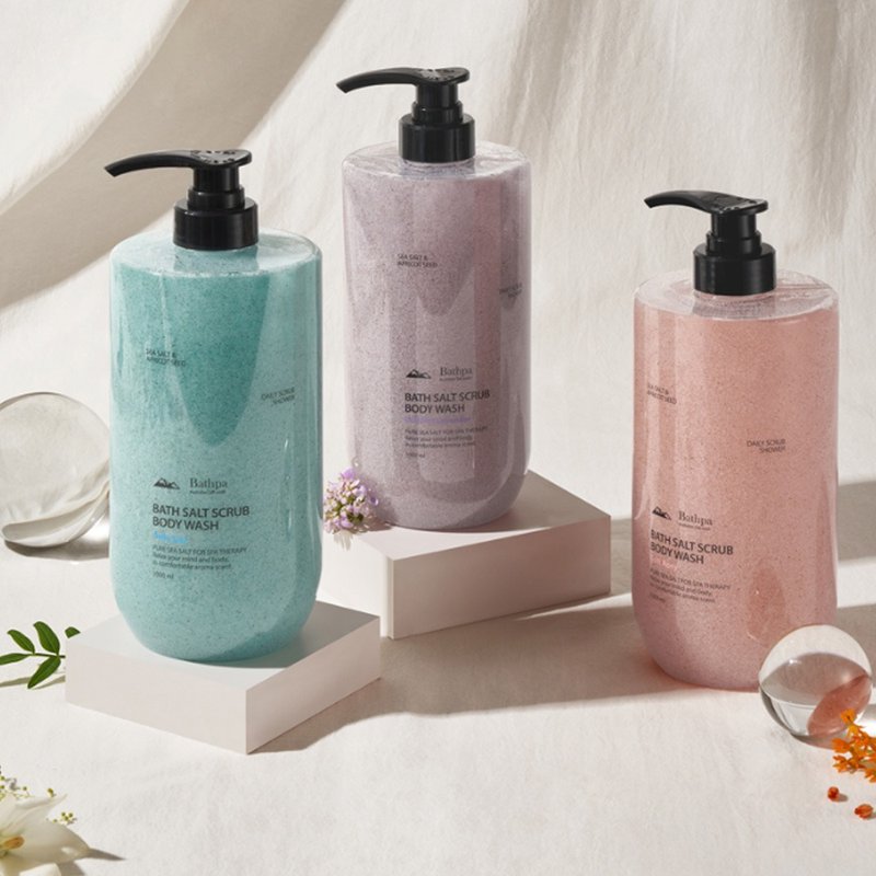 Evas X  Bathpa 天然海鹽去角質香氛沐浴露 1000ml 情人節禮物 - 沐浴乳/沐浴用品 - 塑膠 粉紅色