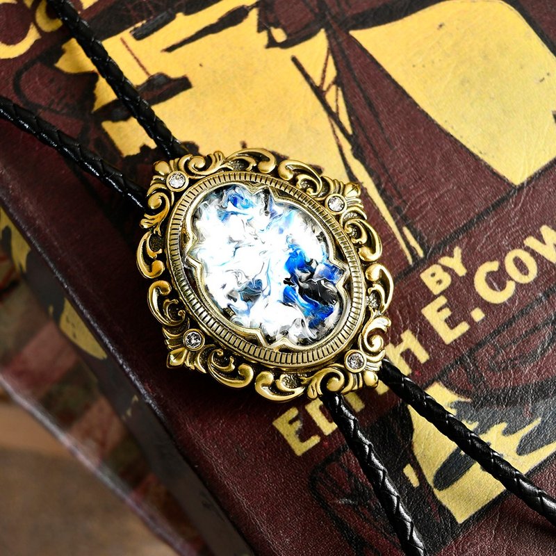 藝術裝飾系列 古銅款 保羅領帶 Bolo Tie 真皮 皮革項鍊 皮繩領帶 - 領帶/領帶夾 - 真皮 銀色