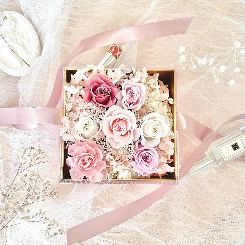 〜Dream Lover〜ロマンチックな不滅のバラのギフトボックス|バレンタインデー|記念日|カスタマイズ可能 - ドライフラワー・ブーケ - 寄せ植え・花 ピンク
