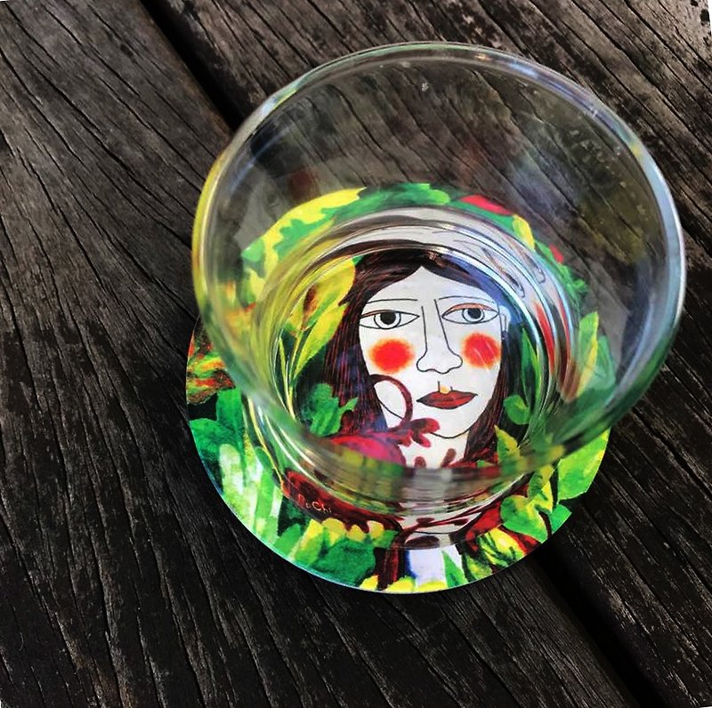 Self-portrait/girl/person/ceramic coaster - ที่รองแก้ว - ดินเผา หลากหลายสี