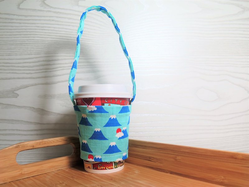 日本の富士山（グリーンレイク）/環境飲料カップセット。バッグ。「新しいプラスチックリミット政策対応。」Peibu耐久性のある環境保護 - ドリンクホルダー - コットン・麻 グリーン