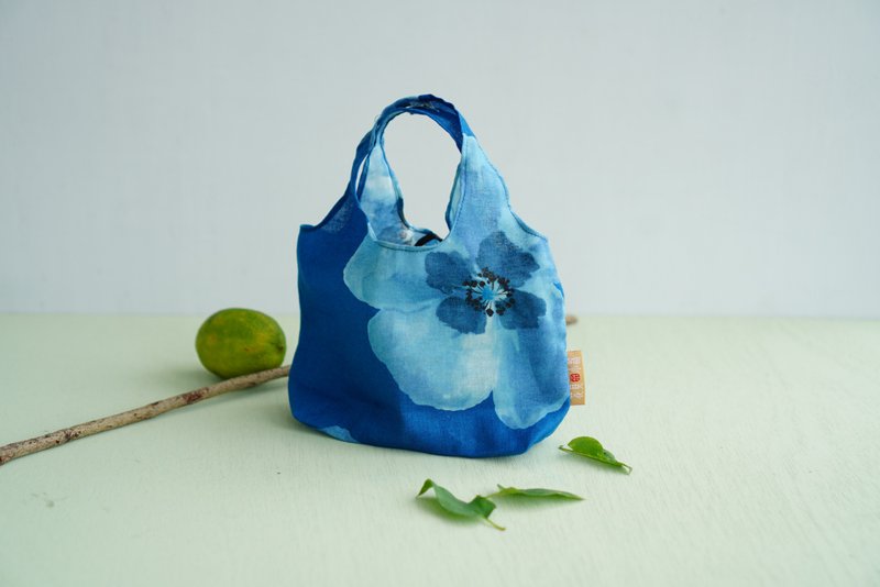 Sold out | Breakfast storage bag S. Qinglan mountain flower Japanese fabric. Environmental protection. Gifts. Valentine's Day limited - Handbags & Totes - Cotton & Hemp Blue