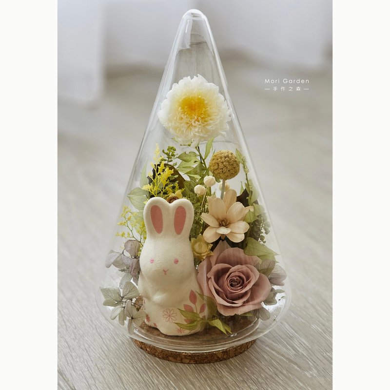 Glass cup cover series | Rabbit and moon in tree vase - ช่อดอกไม้แห้ง - พืช/ดอกไม้ หลากหลายสี