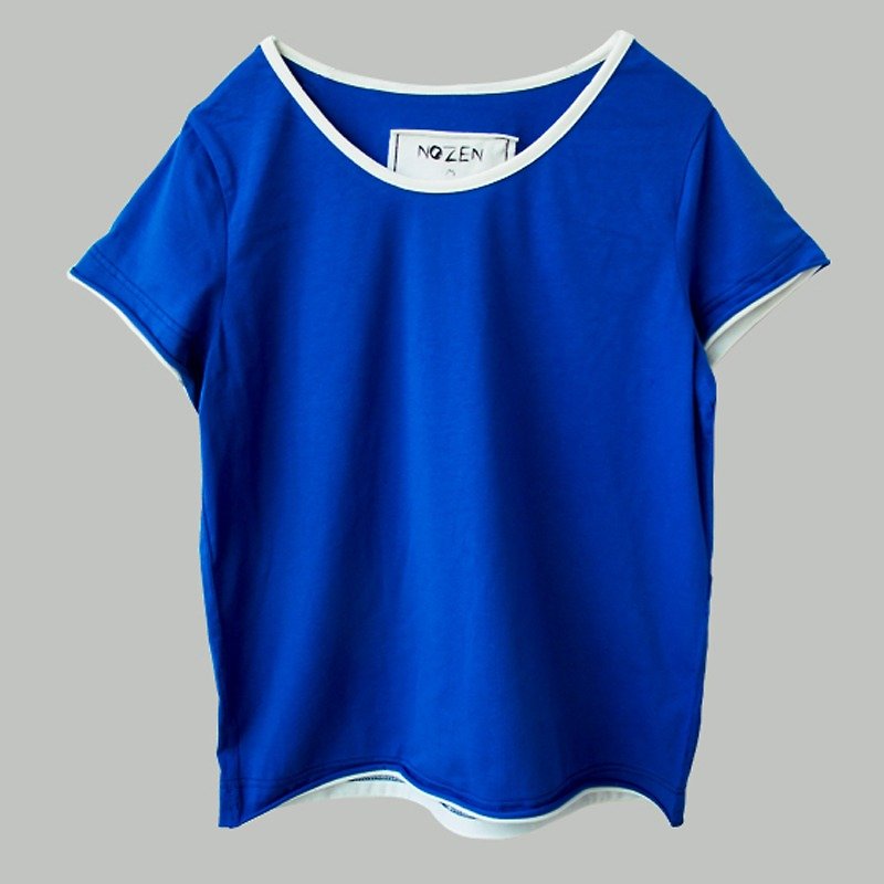 藍色純棉短袖圓領T恤-[荒腔]獨立設計師品牌 - T 恤 - 棉．麻 