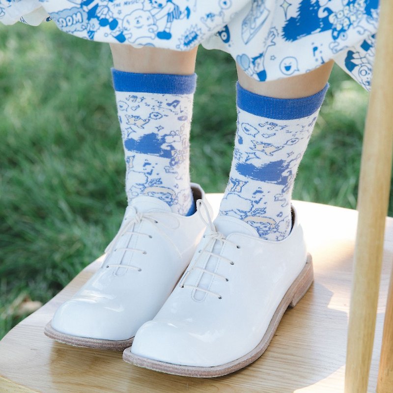 Meugler Niu Choudao * Oliカエルコミックパターンコントラストカラーかわいい女の子のギフト綿の女性の靴下2足 - ソックス - コットン・麻 ブルー