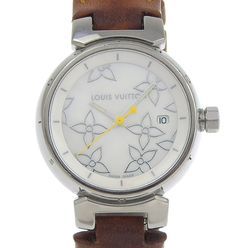 【日本直送】ルイ・ヴィトン LOUIS VUITTON タンブール 腕時計 Q121C SS×レザー クオーツ アナログ表示 ホワイト文字盤 レディース【中古】 - 女錶 - 不鏽鋼 白色