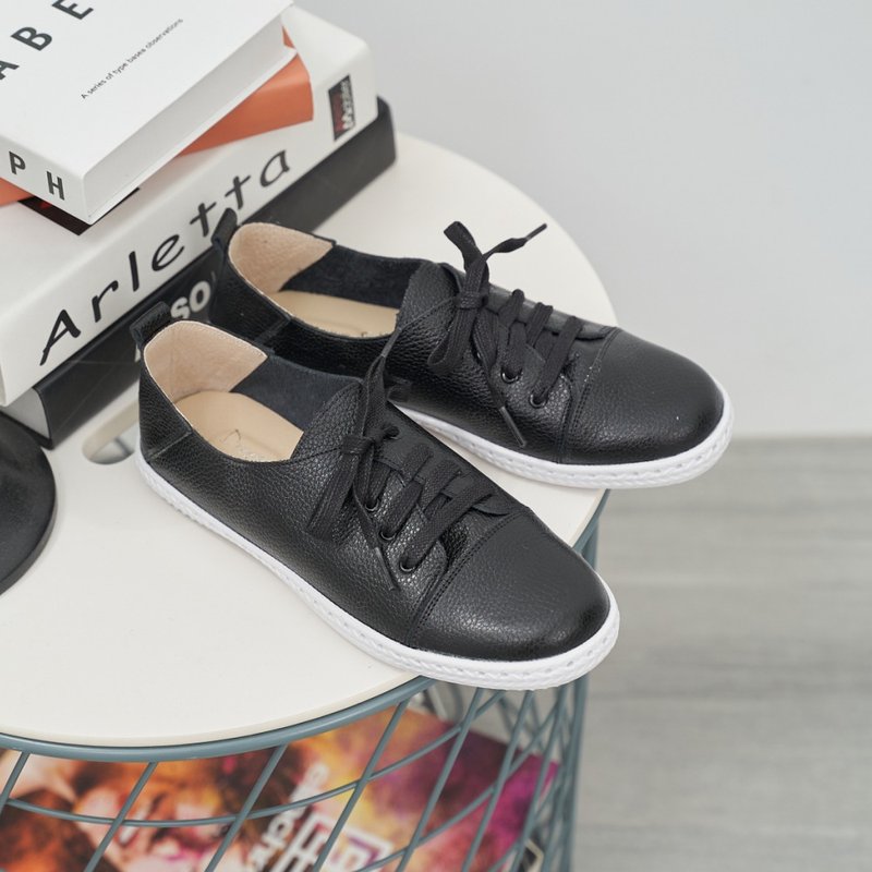 2Way_Genuine leather plain strap casual shoes black beans - Women's Casual Shoes - Genuine Leather Black