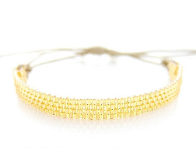 Skinny Gold Bracelet, Beaded Bracelet, Stacking Bracelet, Gold Cord Bracelet, BFF Bracelet, Minimalist, Urban, Modern, OOAK - Bracelets - Glass Gold