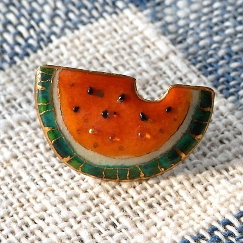 Watermelon cloisonné pin brooch - เข็มกลัด/พิน - โลหะ สีแดง