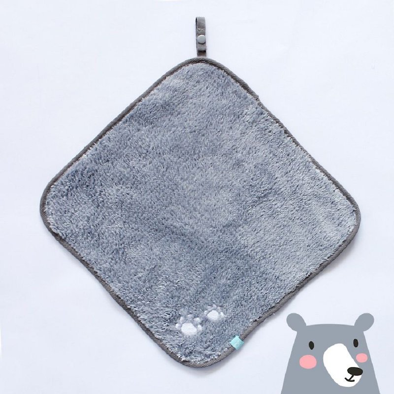 Hanging hand towel (30x30cm)-dark gray black bear paw - Towels - Polyester Gray
