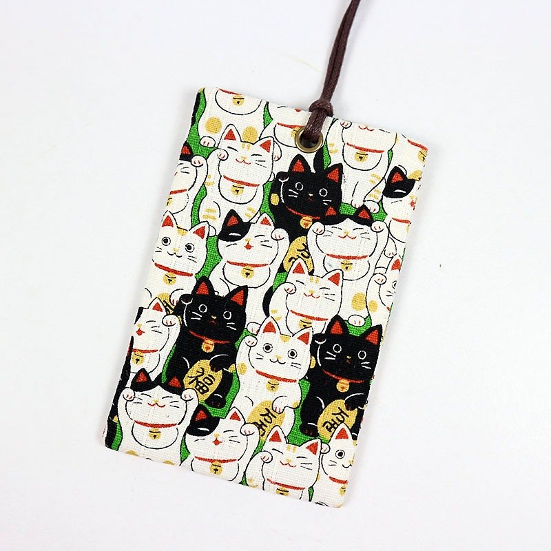 Easy Card business card Taoka sets of documents Bags - Lucky Cat (Green) - ที่เก็บนามบัตร - ผ้าฝ้าย/ผ้าลินิน สีเขียว