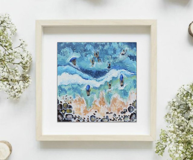 ビーチ絵画サーフボーダーアクリルオリジナルアートワーク水泳海