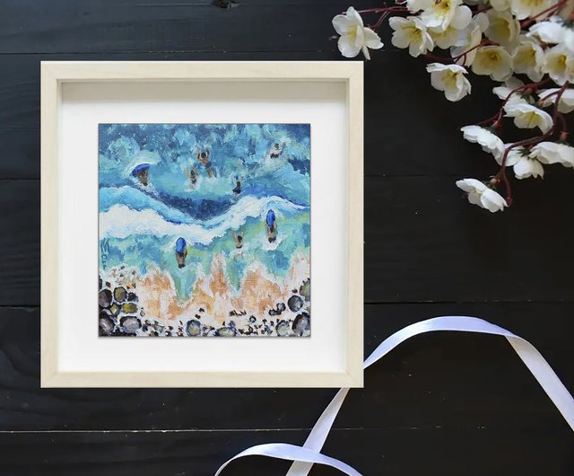 ビーチ絵画サーフボーダーアクリルオリジナルアートワーク水泳海