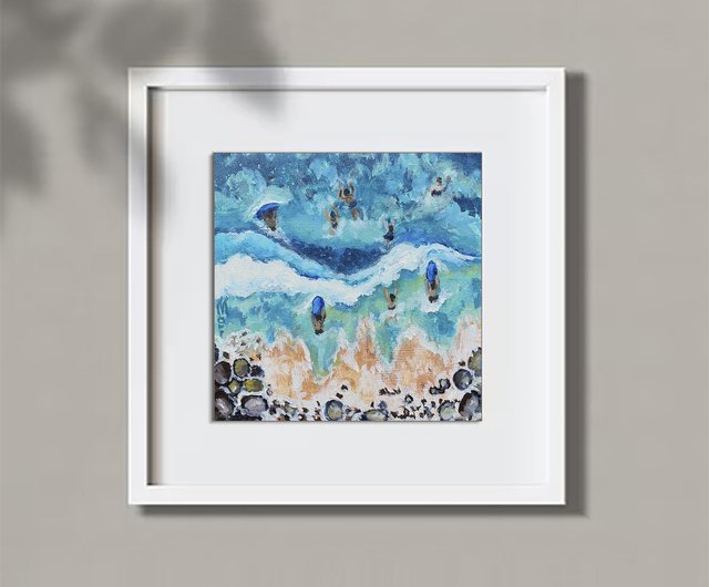 ビーチ絵画サーフボーダーアクリルオリジナルアートワーク水泳海