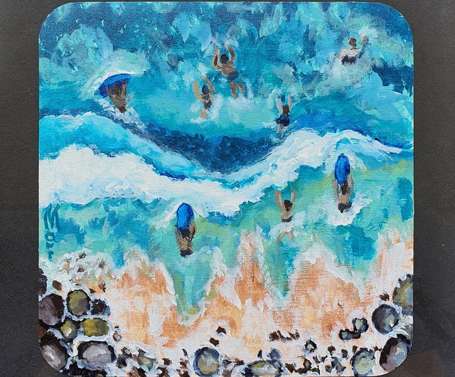 ビーチ絵画サーフボーダーアクリルオリジナルアートワーク水泳海