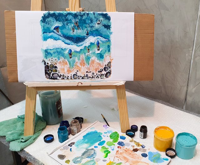 ビーチ絵画サーフボーダーアクリルオリジナルアートワーク水泳海