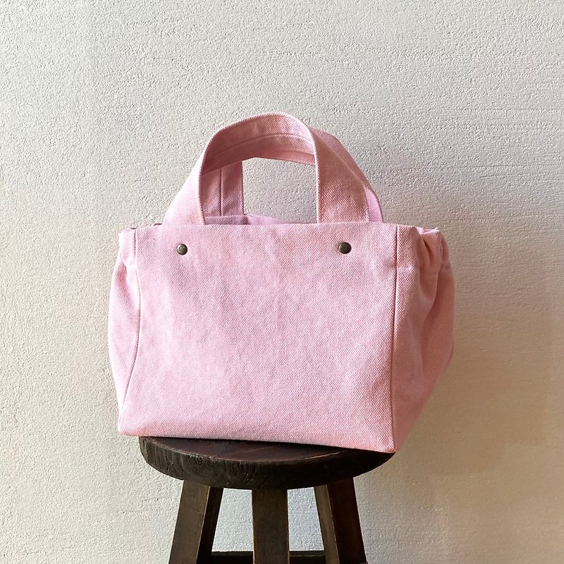 Gathered Tote Bag    Mini   Canvas　 pale pink　sakura　Minitote - Handbags & Totes - Cotton & Hemp Pink