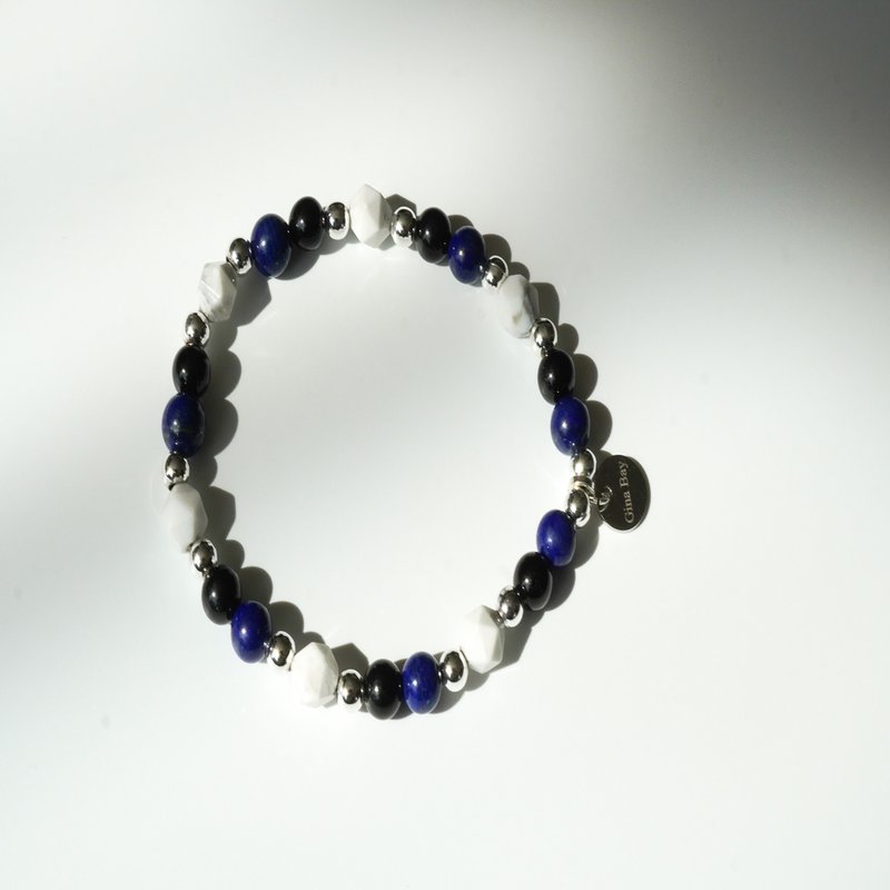 Lapis Lazuli Black Tourmaline White Turquoise 14KGF Bracelet - สร้อยข้อมือ - คริสตัล หลากหลายสี