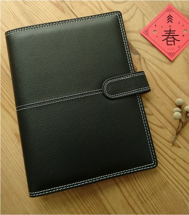 [Limited edition] classic lychee pattern 25K loose-leaf notebook + exclusive paper inside the page (pen paper) - Notebooks & Journals - Genuine Leather Black
