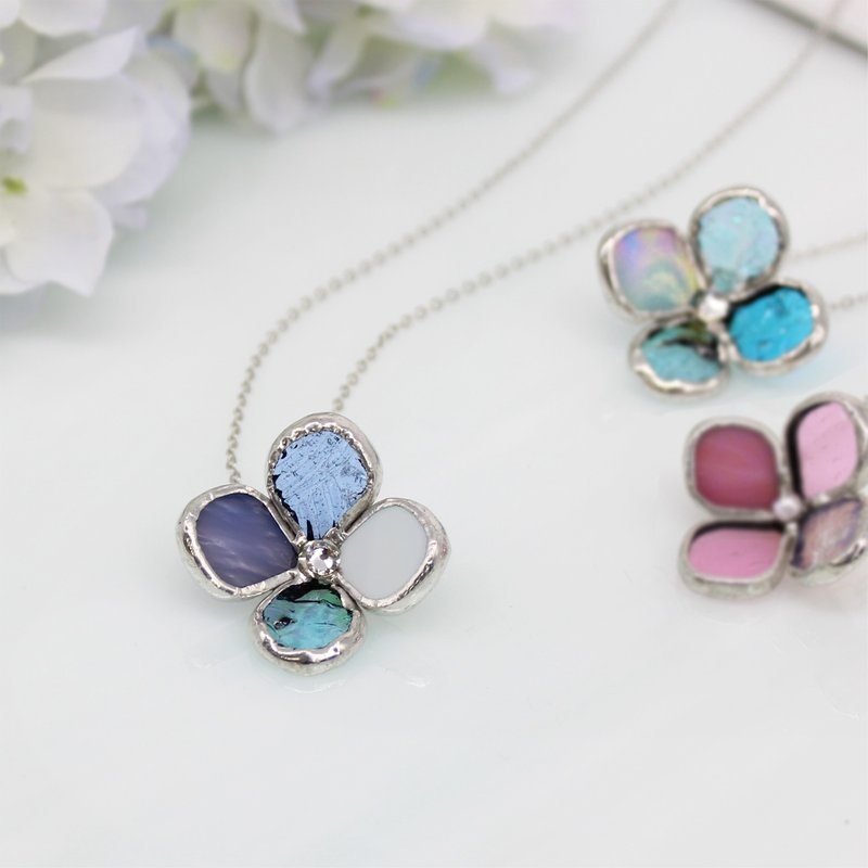 Stained Glass Necklace [Single Hydrangea Flower lover] Purple - สร้อยคอ - แก้ว สีม่วง