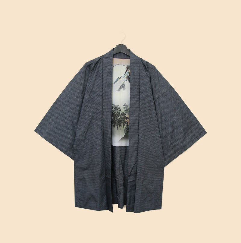 Back to Green-Japanese men’s haori style cloud forest at the foot of Mount Fuji/vintage kimono - Men's Coats & Jackets - Silk 