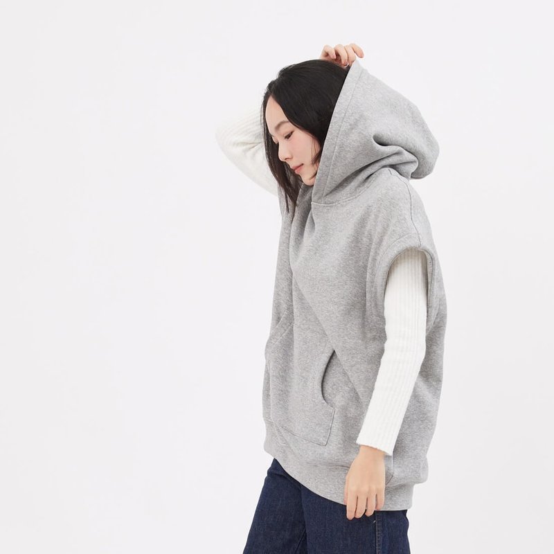 Amy Sleeveless Kangaroo pocket Fleece Hoodie Vest - Unisex Hoodies & T-Shirts - Other Man-Made Fibers Gray