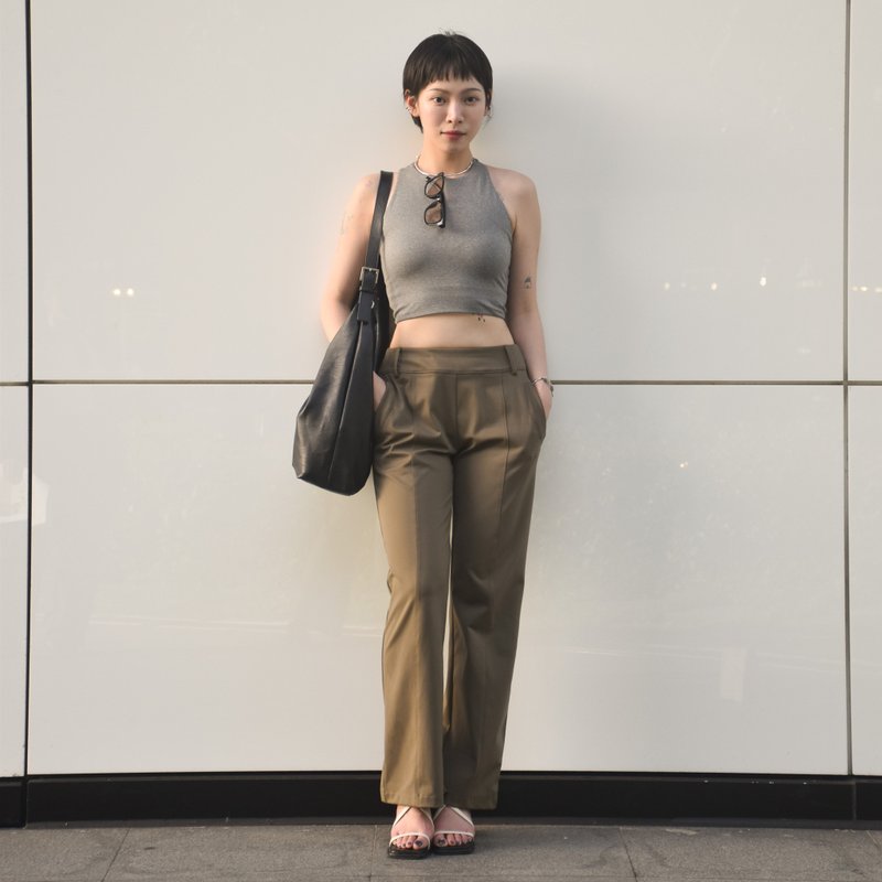 微正裝OL運動休閒褲 - 女長褲 - 其他材質 卡其色