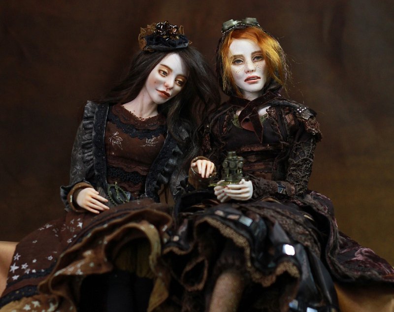 OOAK Interior Art Dolls The Dreamer and The Keeper Steampunk Dolls - 公仔/玩偶 - 黏土 咖啡色