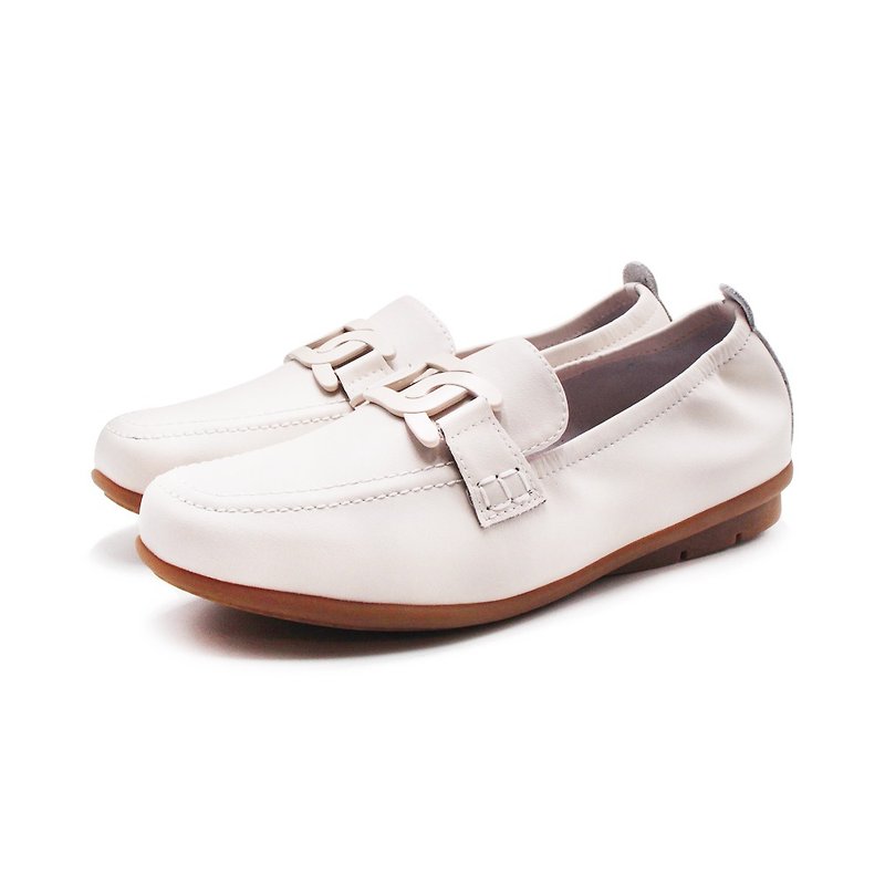 WALKING ZONE (Female) Chain Style Moccasin Shoes Women's Shoes - Off-White - Women's Oxford Shoes - Genuine Leather 