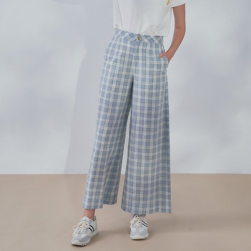 MEDUSA LADY 【MEDUSA】夏日水藍格紋長褲 (M-XL) | 女長褲 女休閒