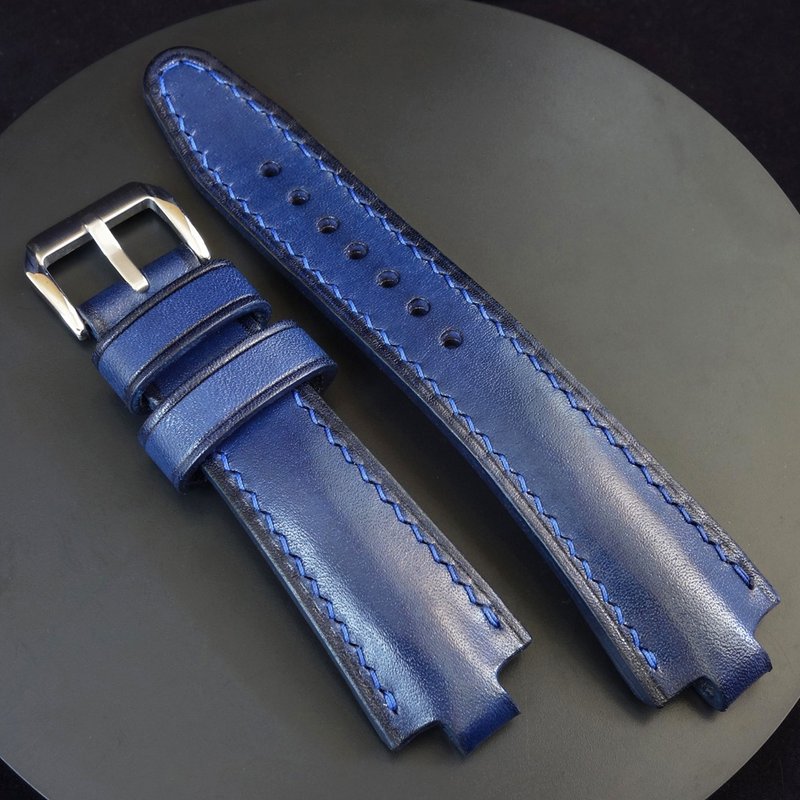 Blue watch strap for Bvlgari Diagono, Magnesium, Bvlgari Aluminium 22x7, 22x8mm - สายนาฬิกา - หนังแท้ สีน้ำเงิน