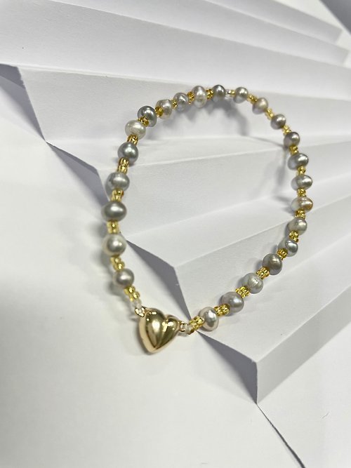 Athena珍珠設計 桃心天然海水巴洛克珍珠手環手鏈磁吸