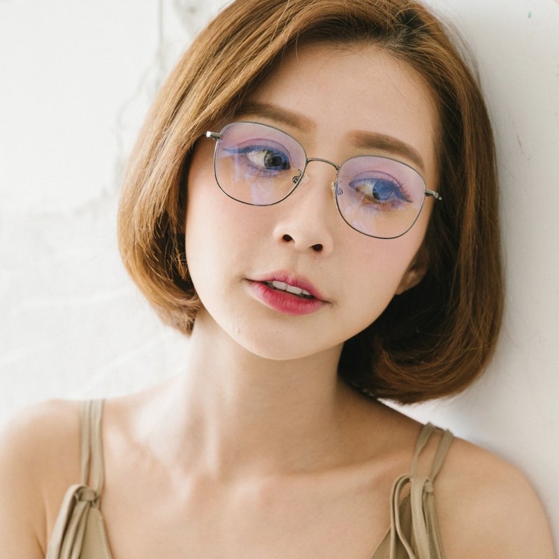 幸運女神的香水│槍灰銀金屬色系圓框UV400濾藍光眼鏡 - 眼鏡/鏡框 - 塑膠 銀色