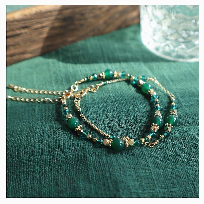 Stone Collection | May | Gemstone| Two-Piece Combination Bracelet - Bracelets - Crystal Green