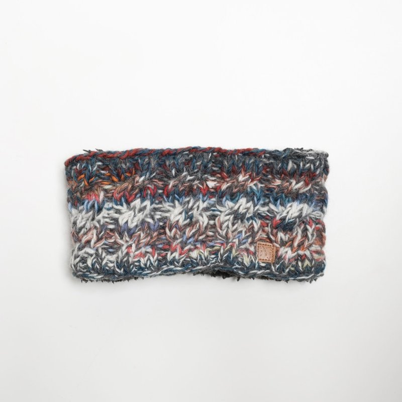 極暖/灰藍雜線配色純羊毛線手工編織保暖有內襯防風髮帶運動頭帶 - 髮夾/髮圈 - 羊毛 藍色